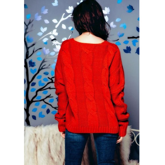 🥳🥳HP🥳🥳 Chunky Red Knit V-Neck Sweater NWT - Picture 4 of 5